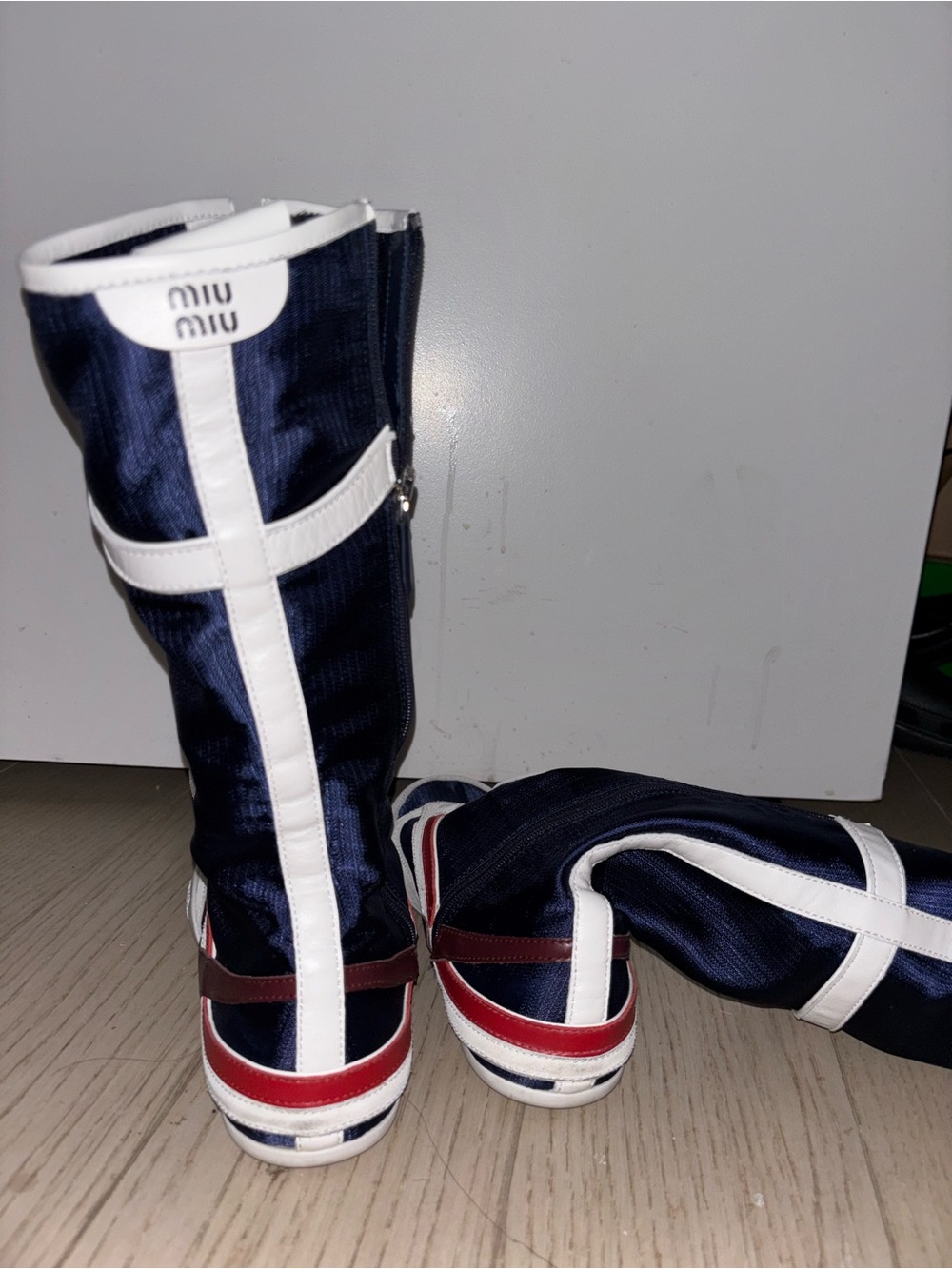 Miu Miu Navy, White and Red High-Top Sneakers - Picture 2 of 3